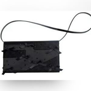 NWT PRABAL GURUNG black satin and lace clutch with bows, jewels and patent strap
